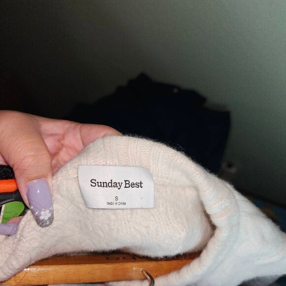 Sunday Best Wool Blend Cable knit Crew Neck Sweater Aritzia - Picture 2 of 6